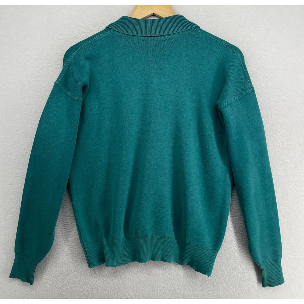 LL BEAN Sweater Womens M Polo Jumper Long Sleeve Pullover Cotton Green VTG USA - Picture 3 of 11